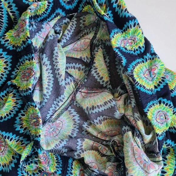 Crown & Ivy Pants S Green Blue Medallion Pull On Straight Boho Beachy Casual - Picture 5 of 9